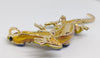 Gecko Gold w Blue Rhinestone Necklace Brooch