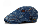 15 Newsboy Blue Jean Brown Triangle Accents Flat Hat Cap