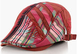 3b Newsboy Pink Redish Plaid Stripe Flat Cap Hat