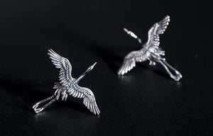 Heron Egret Flying Sterling Silver Earrings