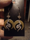 Snake on Brass Crescent Moon w Blue Gold Diamond Bead