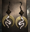 Snake on Brass Crescent Moon w Blue Gold Diamond Bead