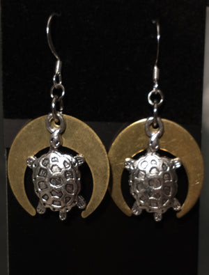 Turtle Brass Moon Earrings