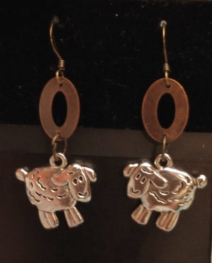 Sheep Copper Oval Earrings