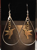 Birds Silvertone Drop Earrings