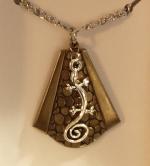 Gecko Lizard Art Deco Bronzw Scales Necklace
