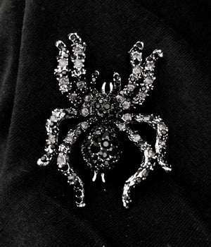 Spider Black Rhinestones Brooch Lg
