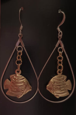 Angelfish SS Goldtone Silver Drop Earrings