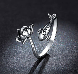 Koi & Lotus Sterling Silver Ring