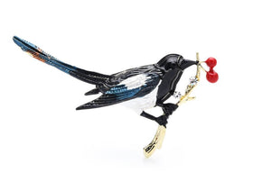 Magpie Enamel Brooch Bird