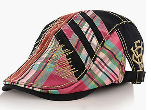 3a Newsboy Pink Black Plaid Stripe Flat Cap Hat