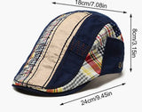 8c Newsboy Tan strip Blue Navy Plaid Flat Cap Hat