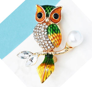 Owl on Branch Brooch Bird Pin