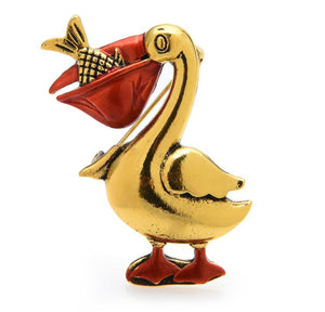 Pelican w Fish Metal Brooch Bird