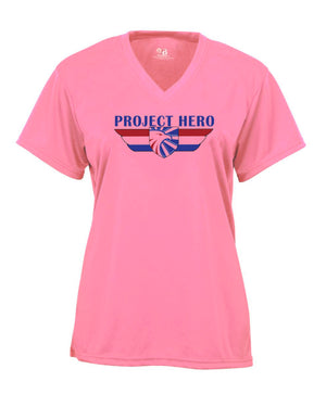 Project Hero Wings Ladies Pink V-Neck Performance T-Shirt