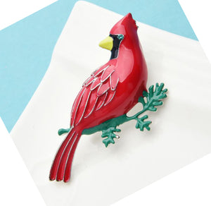 Northern Red Cardinal Enamel Brooch Bird