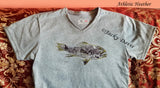 FishTales Rock Bass w/gold Ladies V-Neck T-Shirts