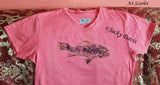 FishTales Rock Bass w/gold Ladies V-Neck T-Shirts