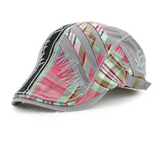 3c Newsboy Gray Plaid Stripe Flat Cap Hat