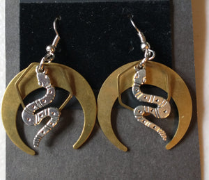 Snake on Brass Crescent Moon w Copper accent