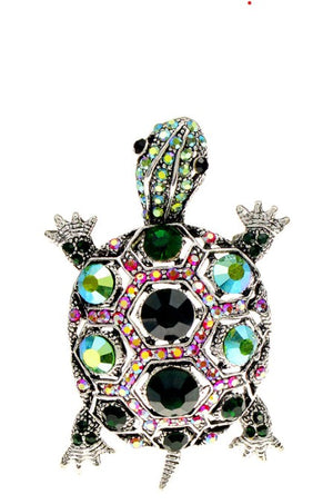 Turtle Green Rhinestones Brooch