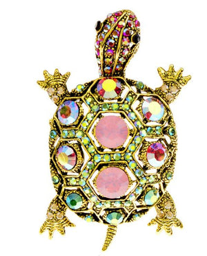 Turtle Pink Rhinestones Brooch