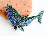 Whale Blue Green Rhinestones Brooch