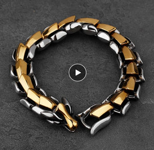 Dragon 40 Wolf Two Tone Bracelet Heavy Link Stainless Steel