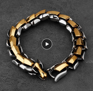 Dragon 40 Wolf Gold Silver Bracelet Heavy Link Stainless Steel