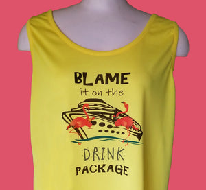 Blame Drink Package Flamingo Yellow Ladies Tank Top